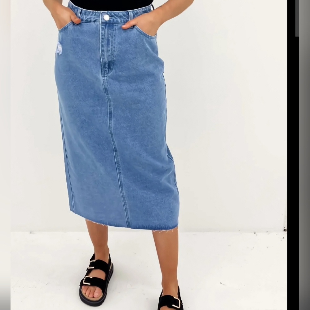 Vintage Eddie Bauer 90s Denim Maxi Skirt Slit Jean long